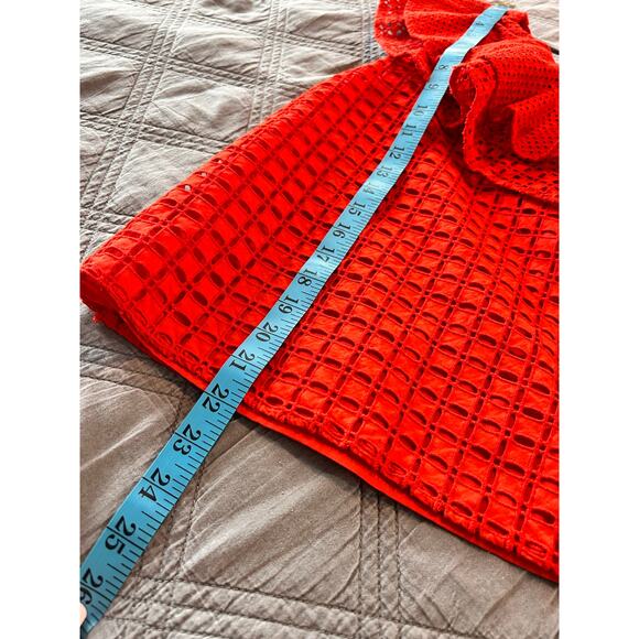 J. Crew Women's Eyelet One Shoulder Ruffle Blouse Top Boho Bohemian Red Size 6 - Picture 12 of 12